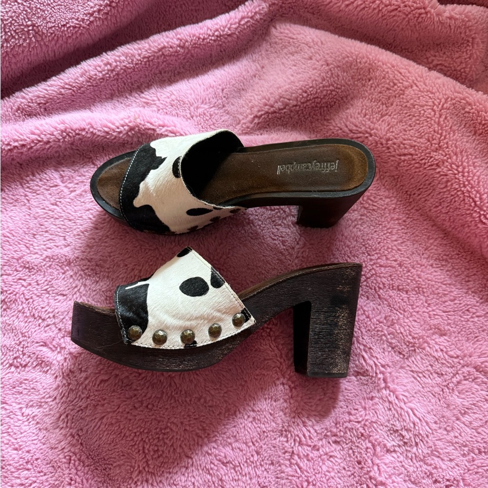 JEFFREY CAMPBELL CALF HAIR WOOD COW PRINT CLOGS SIZE 8 REVOLVE - Picture 7 of 10